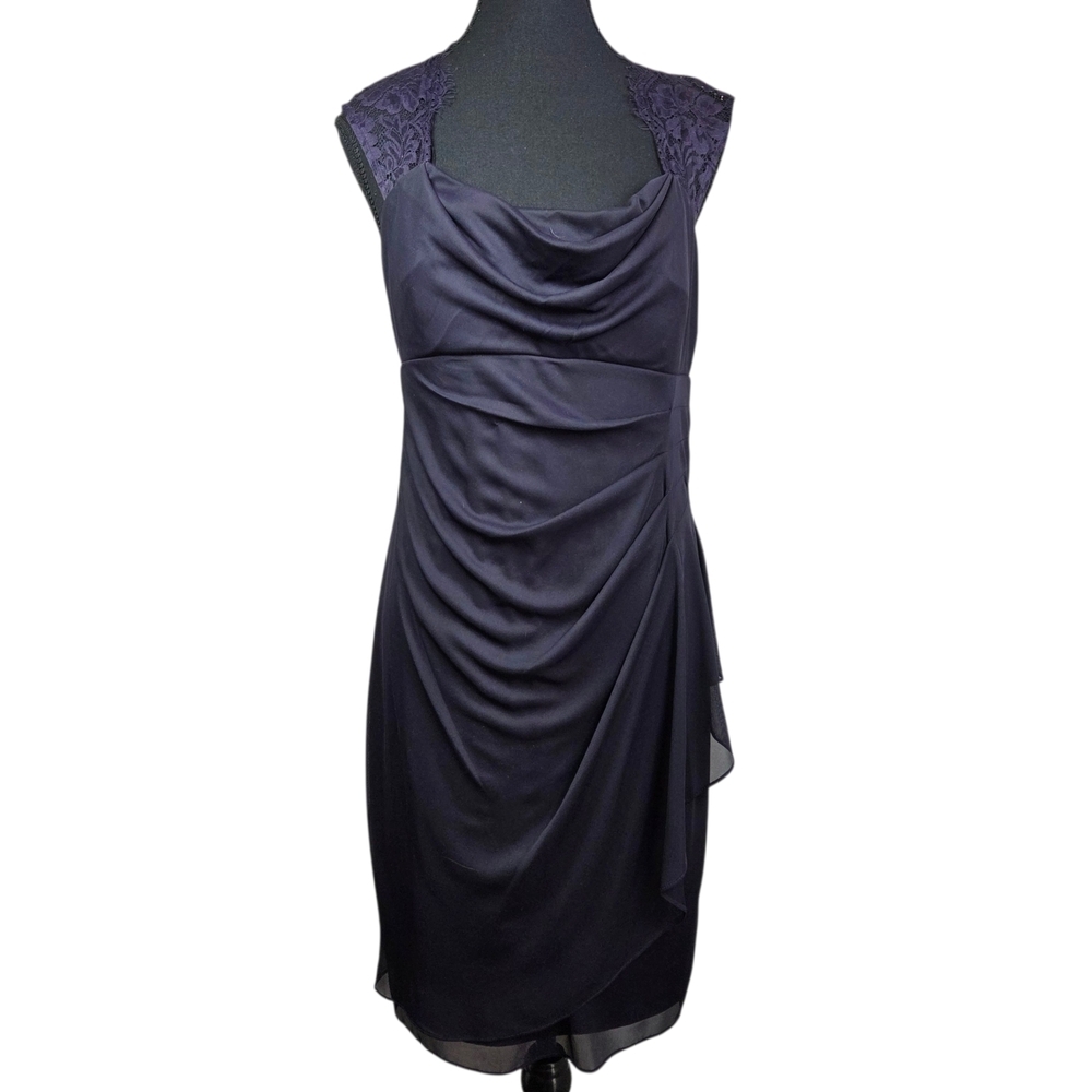 Scarlett Draped Mini Dress With Delicate Lace Shoulders In Purple Size 8